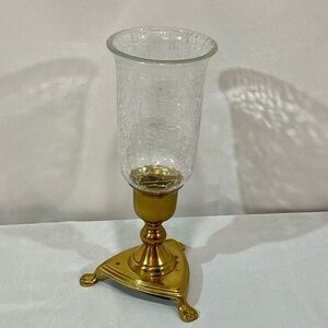 Vintage Pier 1 Crackle Glass Globe & Solid Brass Footed Candle Holder Tarnished
